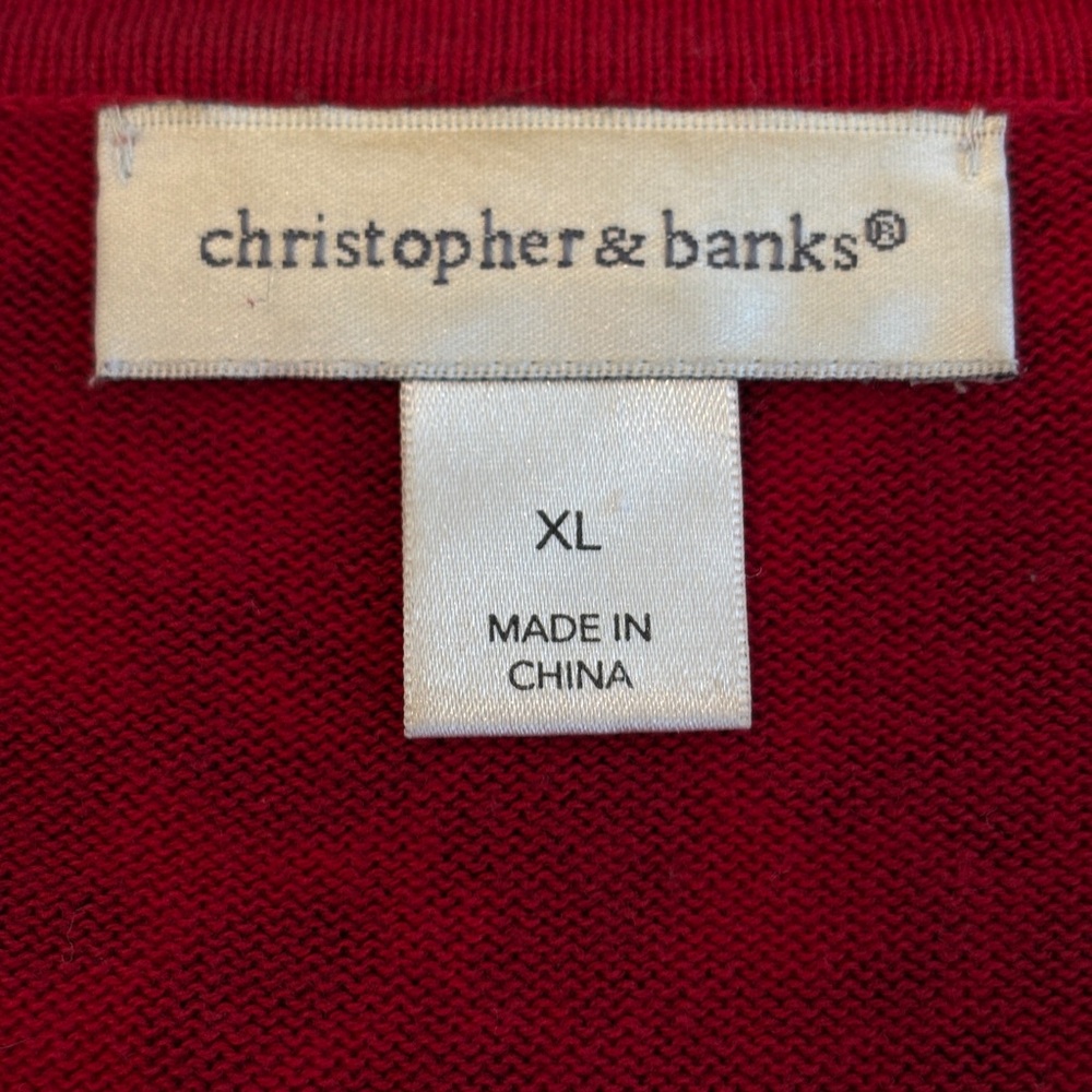 Christopher & Banks Damask Floral Cardigan Women’s XL Red And Black Button Up - Picture 5 of 10